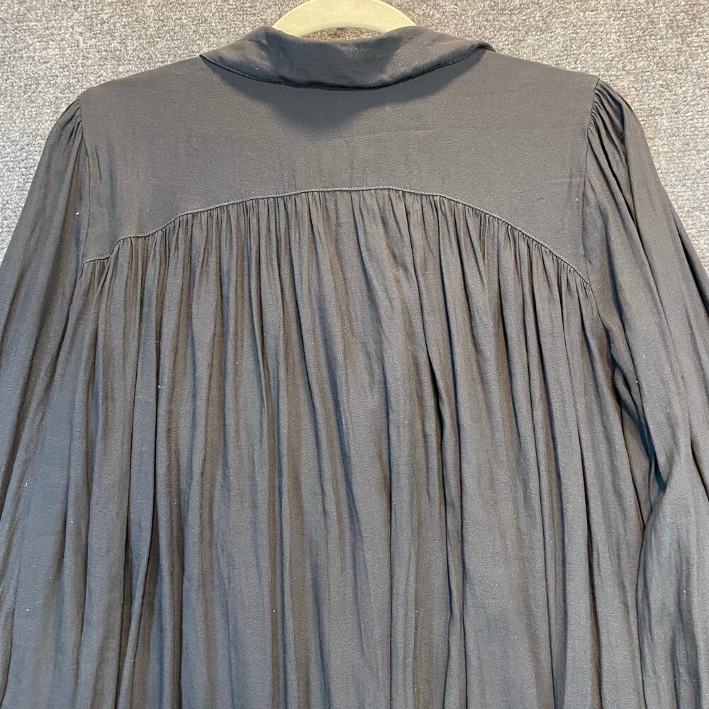 Free People Women Medium Black Muse Flowy Button Down Blouse Shirt Whimsygoth - Picture 5 of 8